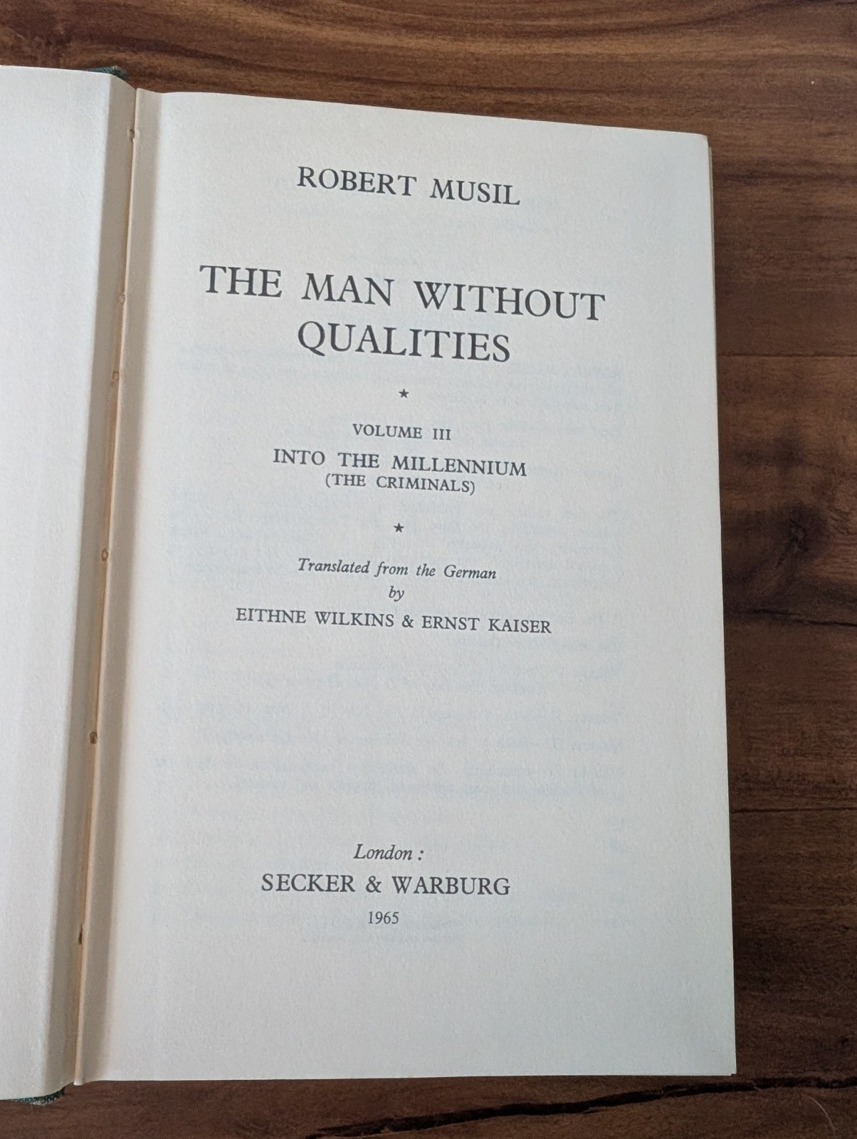 The Man Without Qualities 3 Vol Hardcover Musil Robert, Secker & Warburg 1960s
