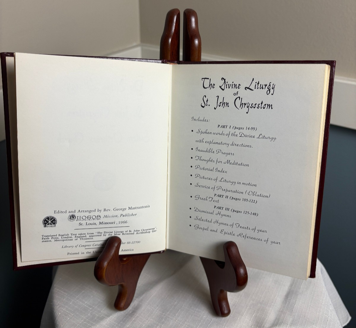 The Divine Liturgy Of St. John Chrysostom 1966 Greek Orthodox Hardcover Book