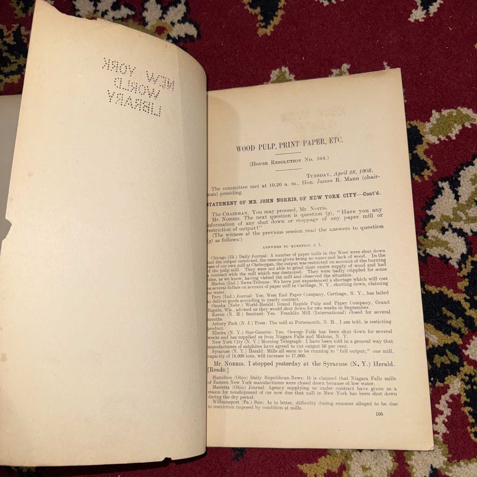1908 Pulp and Paper Investigation Hearings Booklets 1 & 3 Print Wood Norris