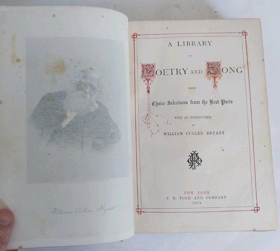 A Library of Poetry and Song By William Cullen Bryant 1874 Hardcover