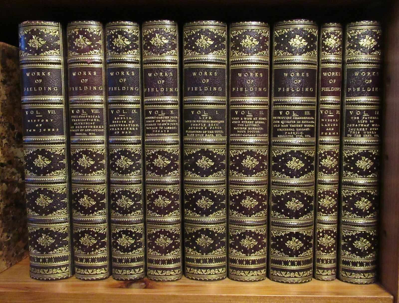 1871 The Works of Henry Fielding in 10 Vols – Fine Leather Rose Bindery Boston