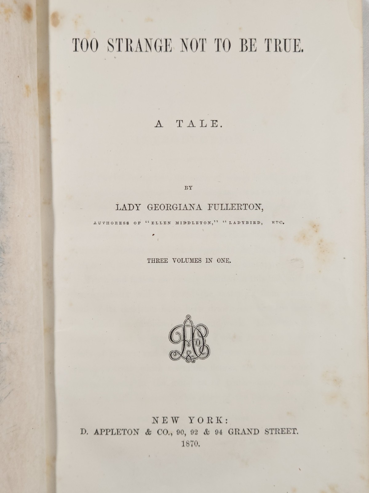1870 Too Strange Not To Be True A Tale Lady Georgiana Fullerton Vol 1-3 Canada
