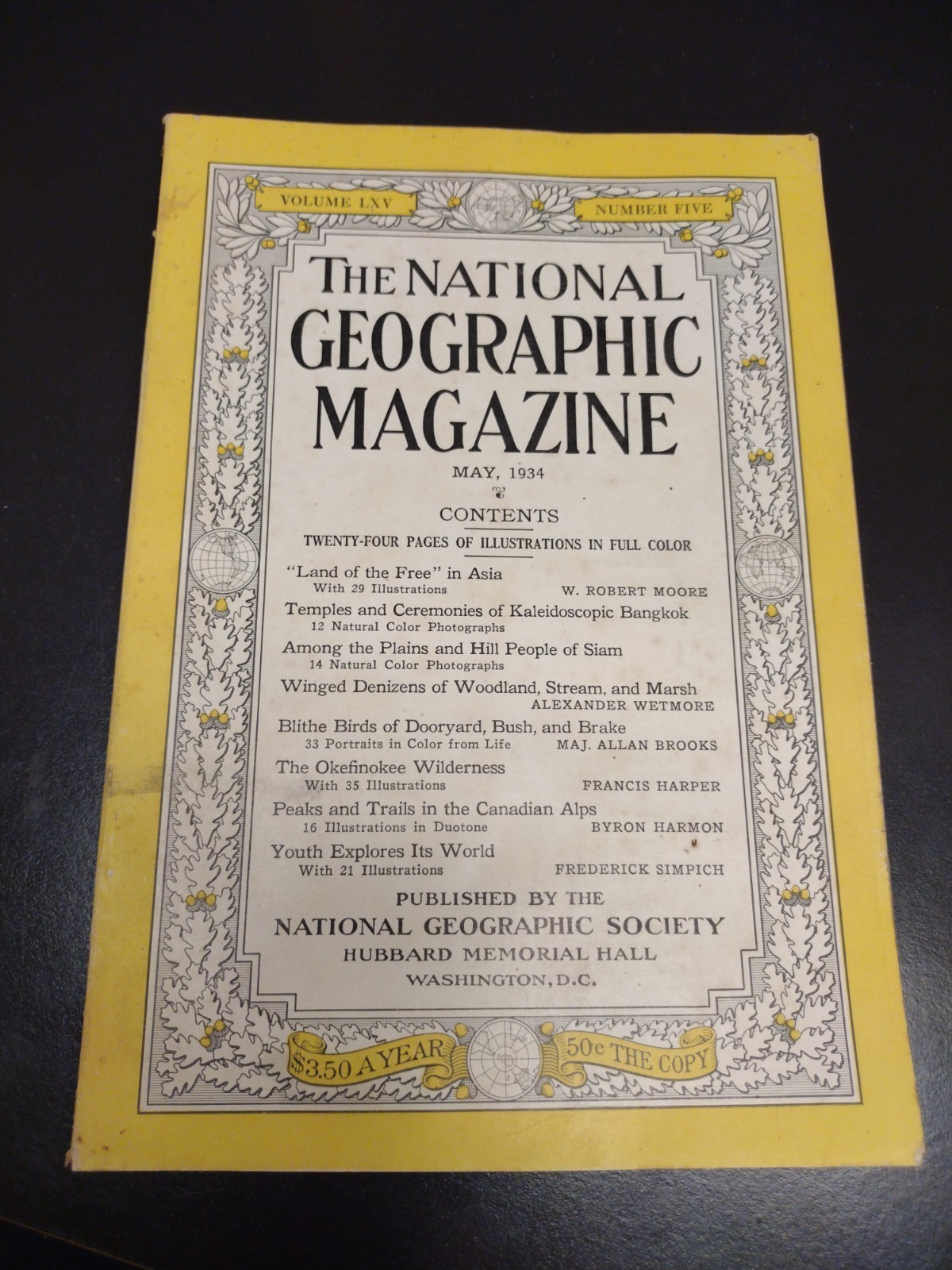 May 1934 National Geographic Magazine Siam Birds Okefinokee Texaco Gasoline Ad