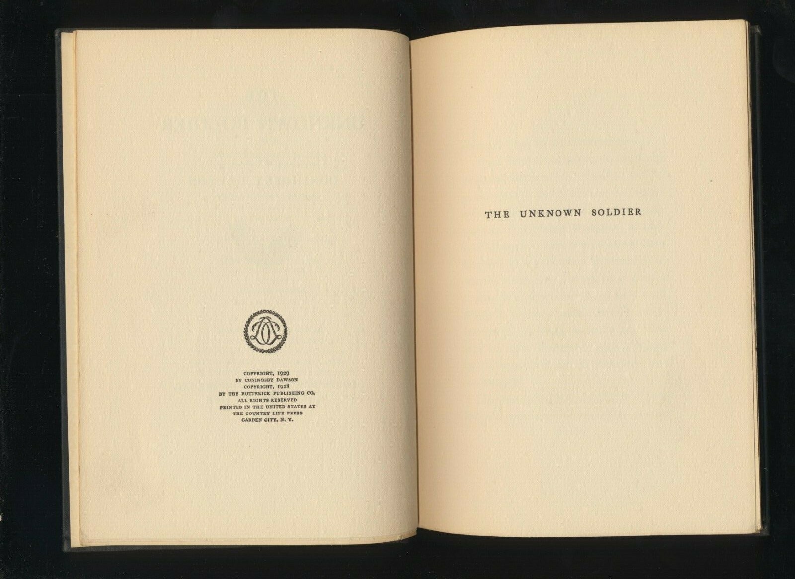 The Unknown Solider by Coningsby Dawson 1929 Hardcover Book Army WWI War