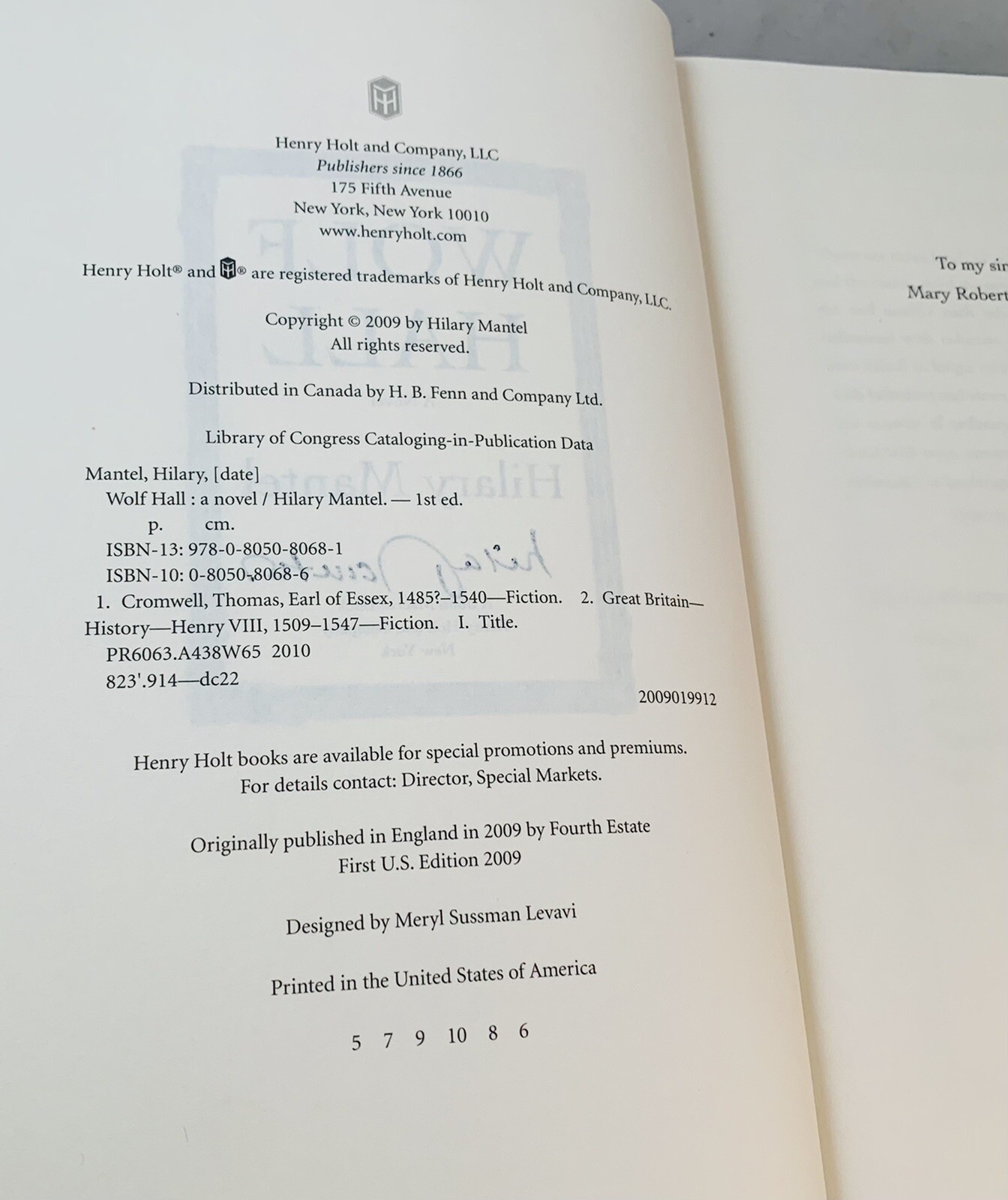 Wolf Hall-Hilary Mantel-SIGNED!-First/1st U.S. Edition/5th Printing-Org DJ-RARE!
