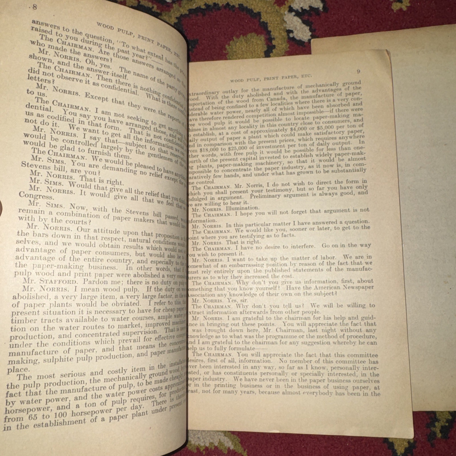 1908 Pulp and Paper Investigation Hearings Booklets 1 & 3 Print Wood Norris