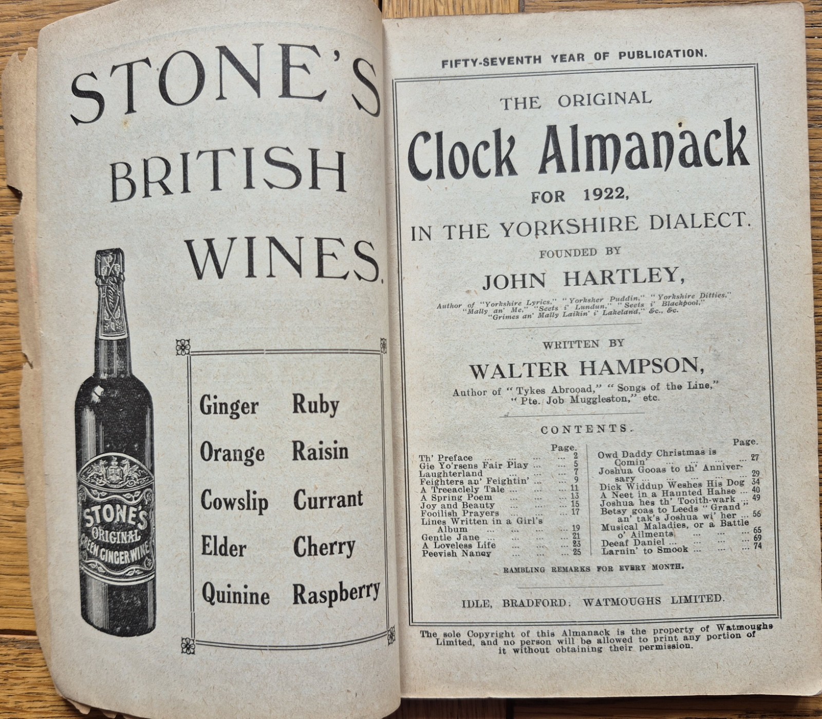 Hartley’s Original Clock Almanacks -Yorkshire Dialect x 8 Issues 1920’s – 40’s