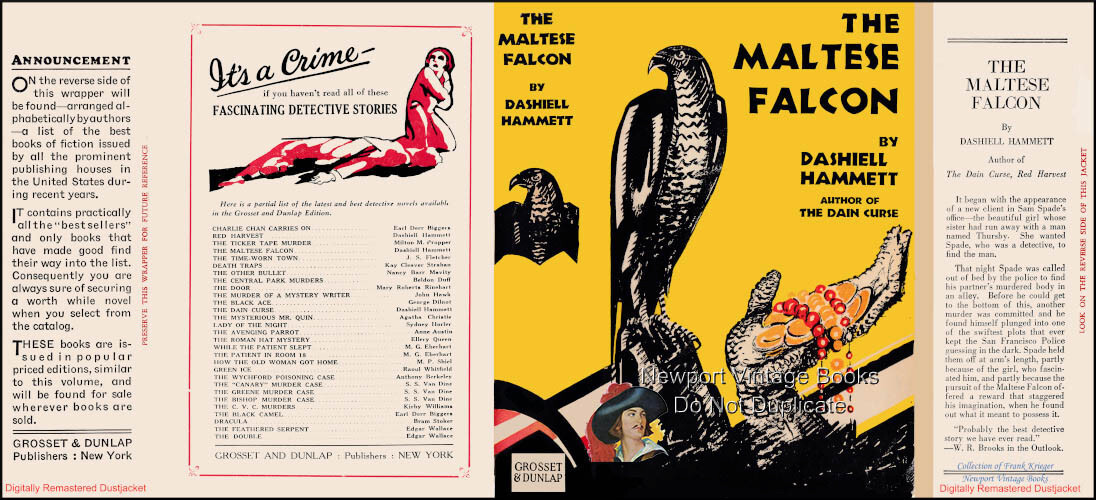 Dashiell Hammett THE MALTESE FALCON 1930 Remastered Grosset Jacket, Sam Spade