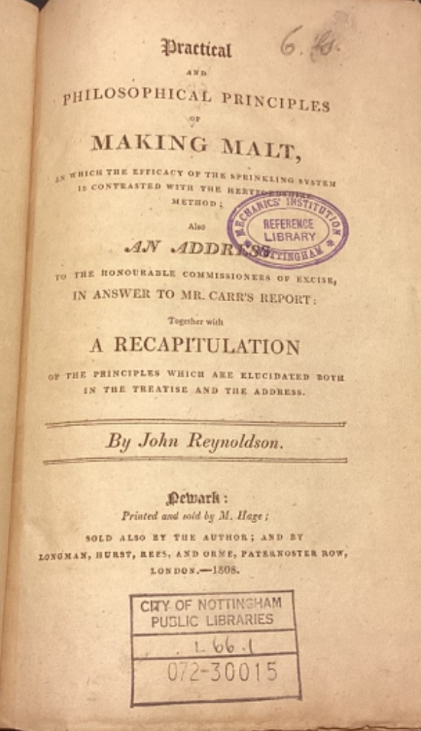 1808 Practical And Philosophical Principles Of Making Malt – John Reynoldson