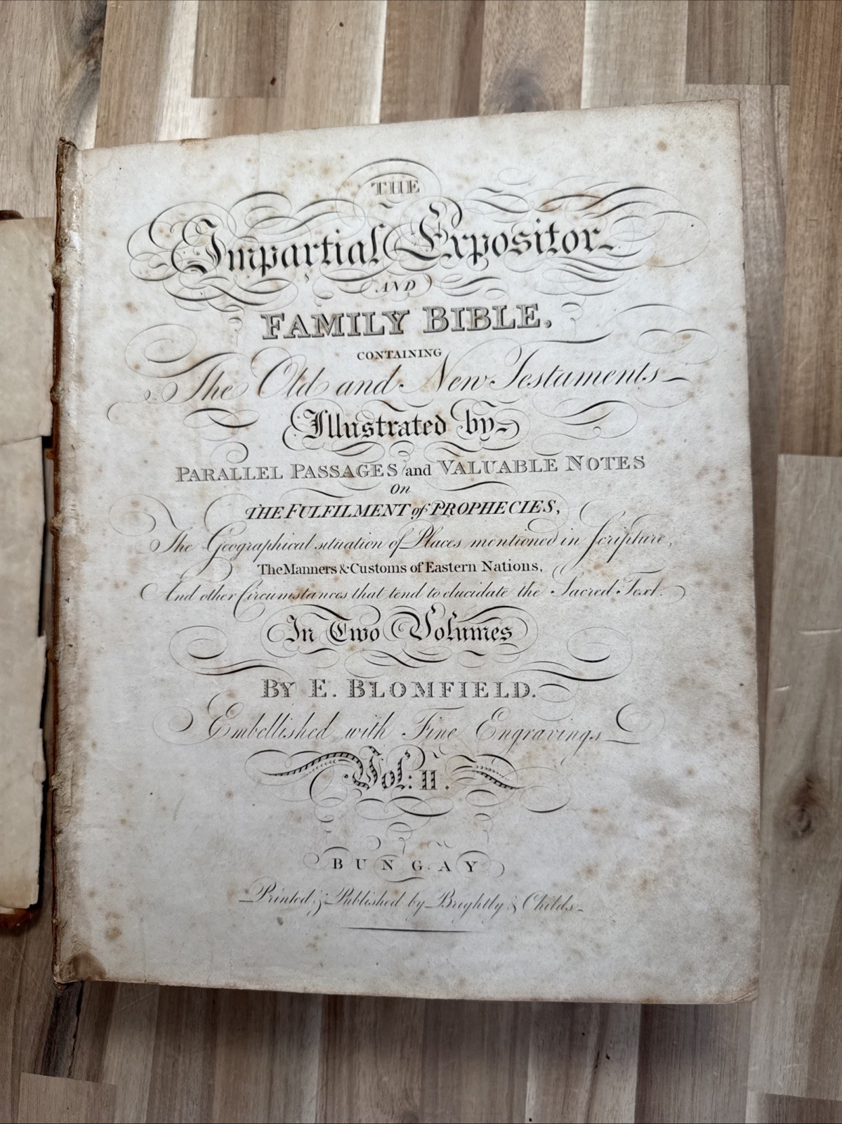 c1815 HOLY BIBLE 2 vol IMPARTIAL EXPOSITOR family BLOMFIELD leather BUNGAY rare