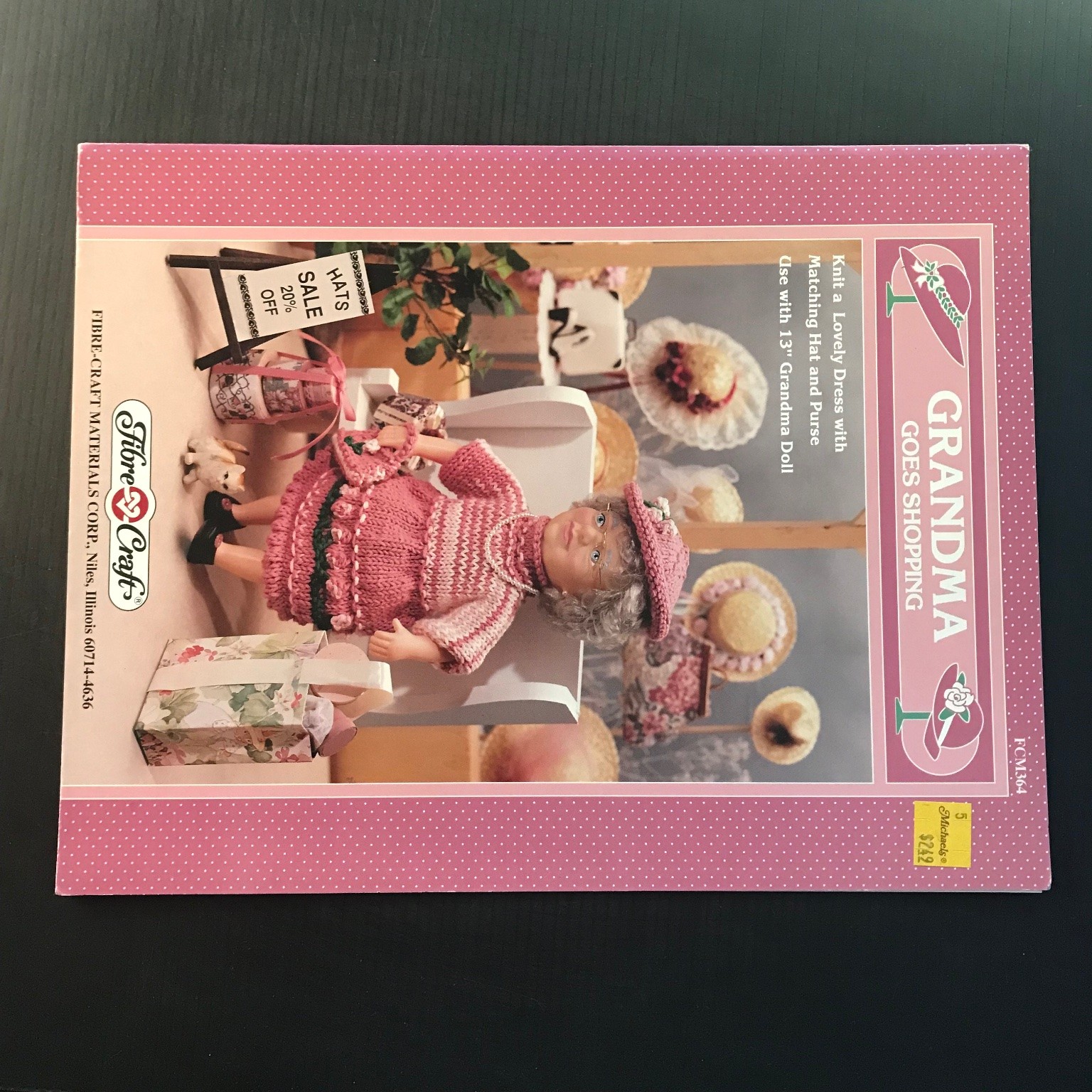 Grandma Goes Shopping Fibre-Craft FCM364 13″ Doll Knitting Pattern Booklet