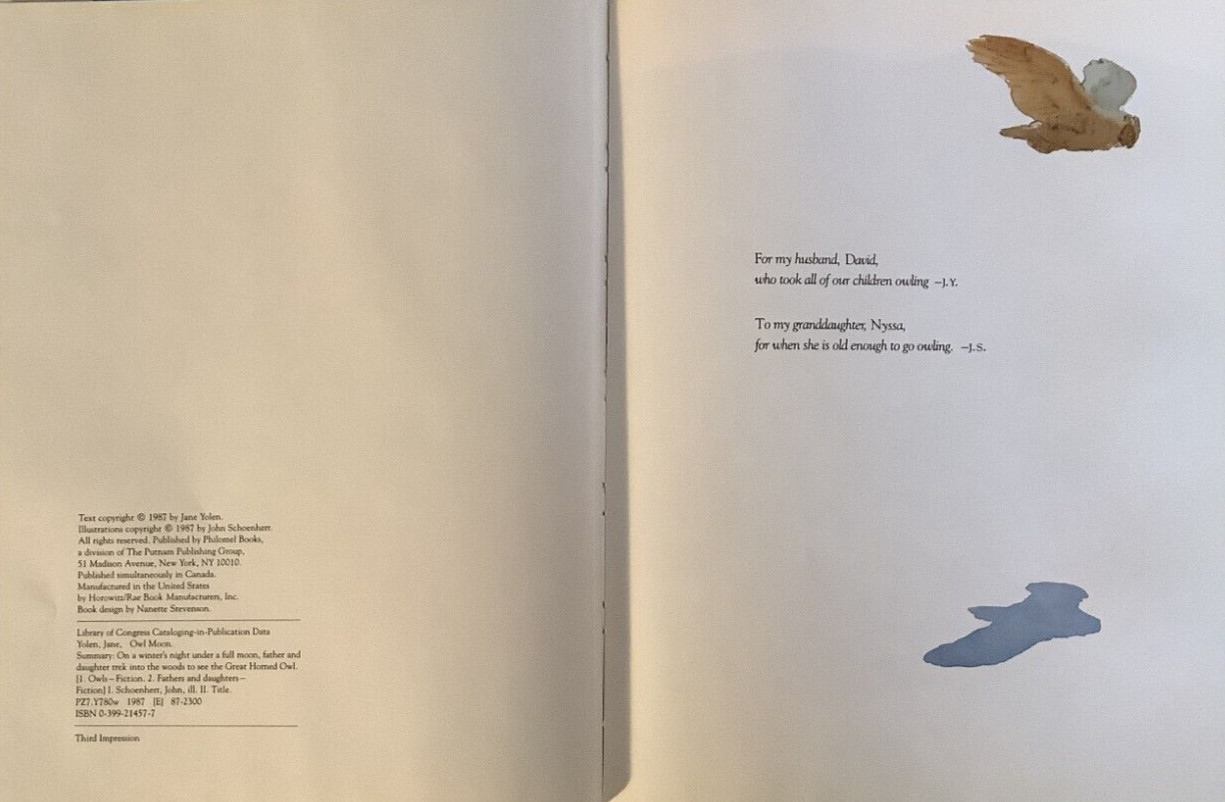 VG 1987 Hardcover in DJ Caldecott Winner Owl Moon John Schoenherr Jane Yolen