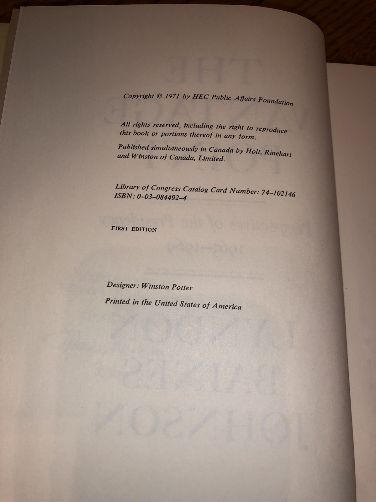 The Vantage Point, Lyndon Baines Johnson: Signed First Ed. HB DJ Good Condition