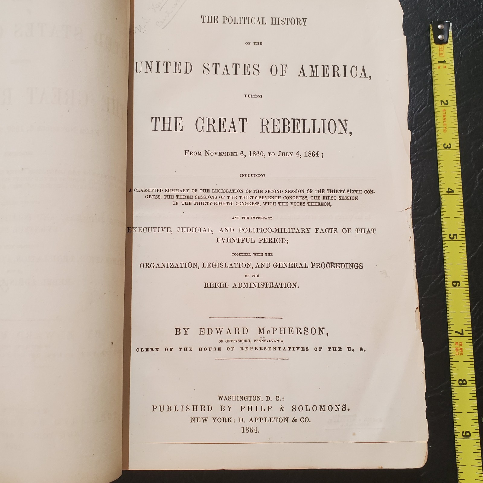 1864 “The Great Rebellion” Wartime Political History of USA by Edward Mcpherson