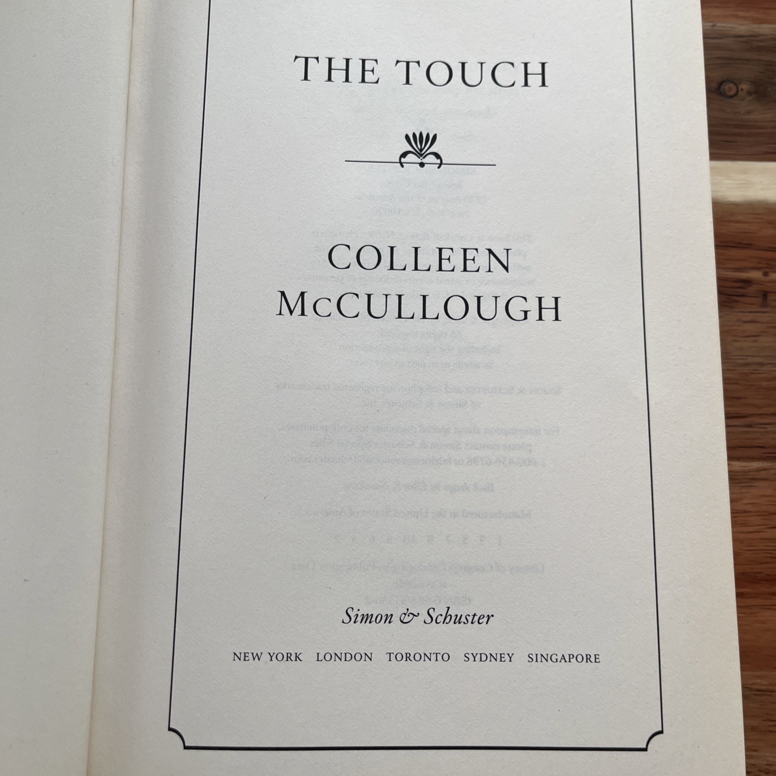 Touch by Colleen McCullough (2003, Hardcover) 1st ed 1st print with DJ