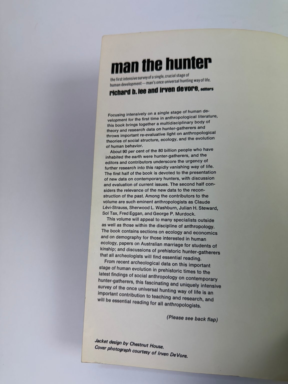 Man the Hunter Lee DeVore 1972 Third Printing Anthropology Archaeology