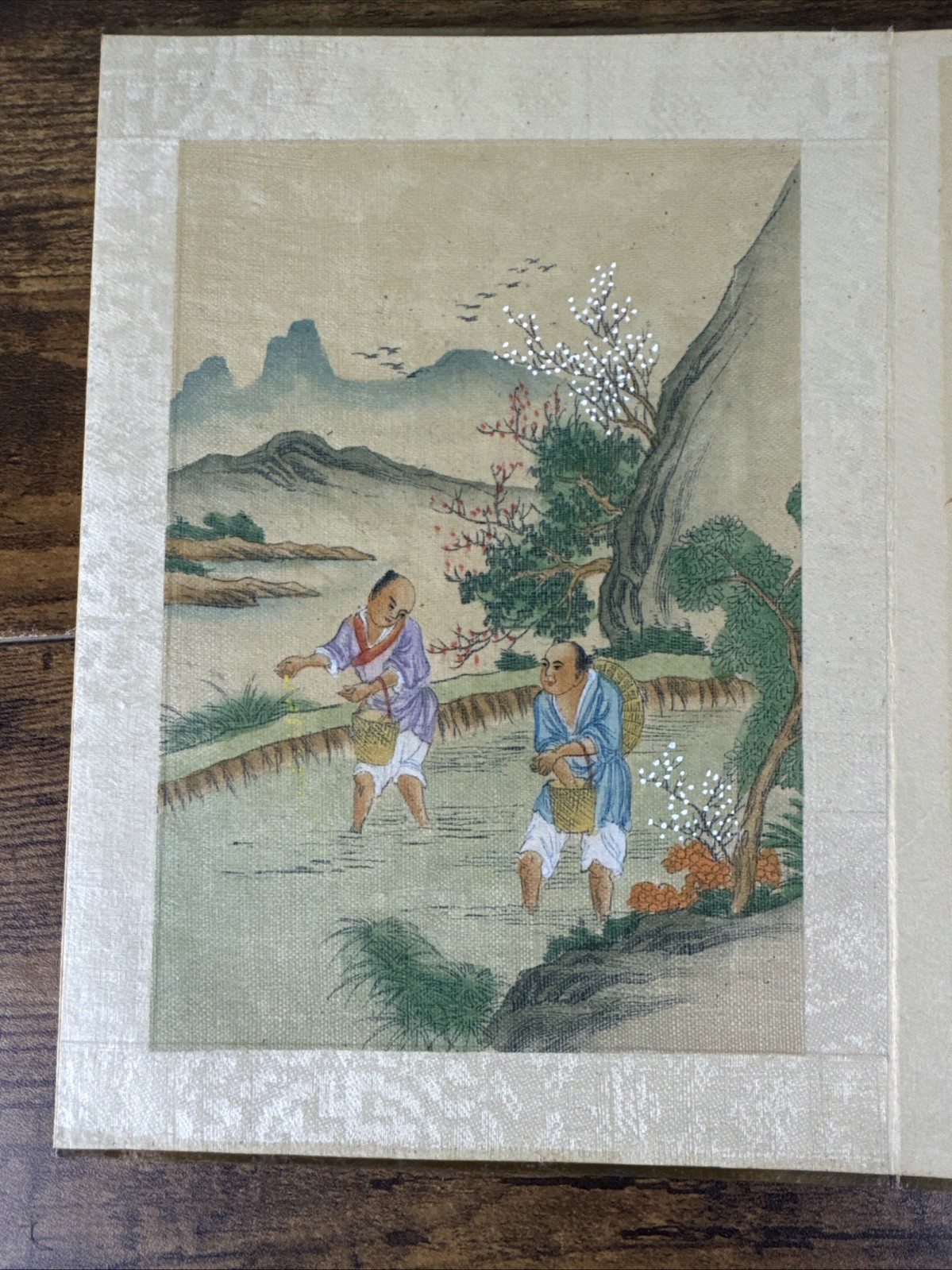 THE STORY OF RICE ~ CHINESE/ENGLISH ILLU. WOODEN ACCORDION BOOK ~ C. EARLY 1900S