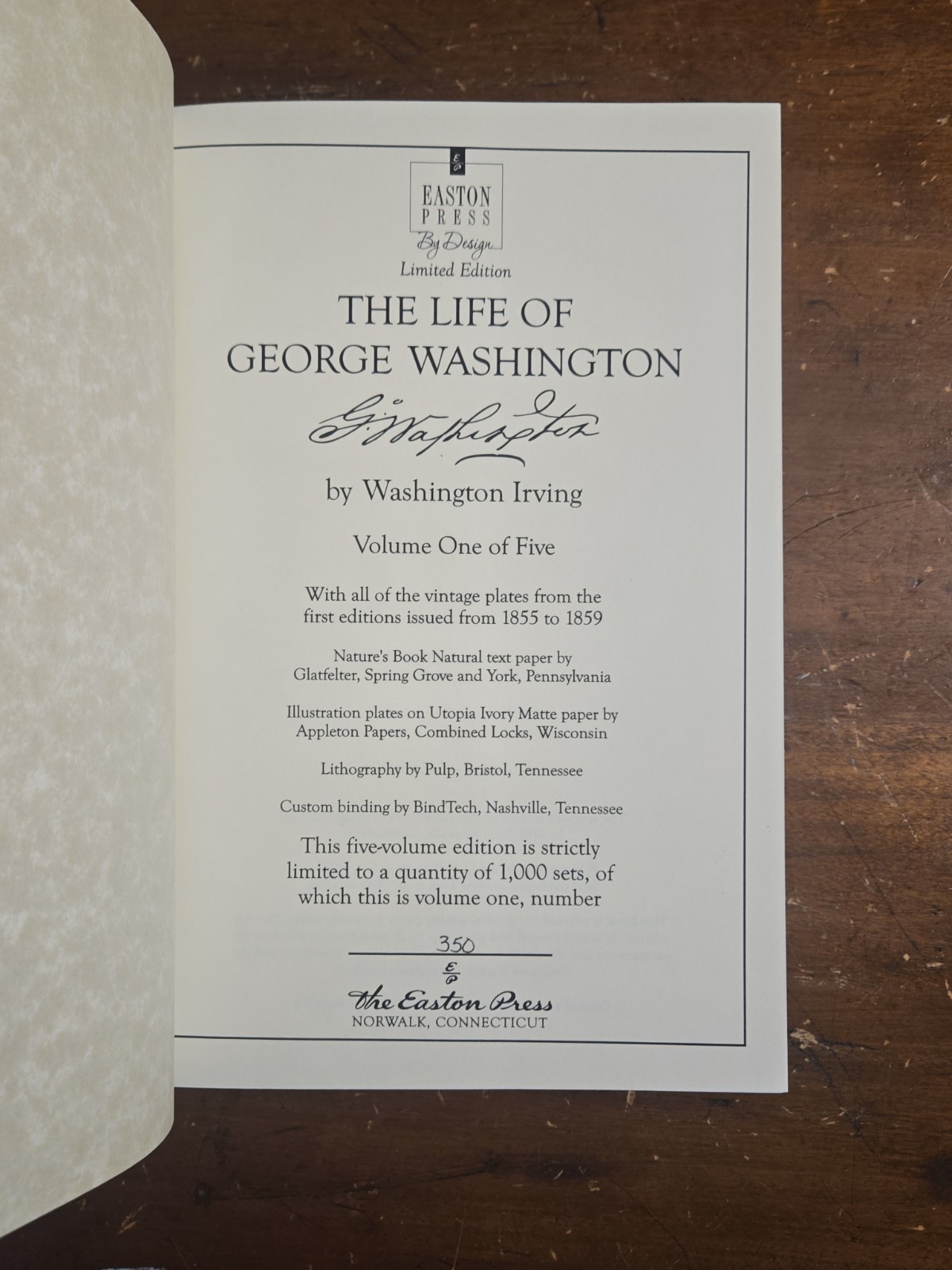 Easton Press – The Life of George Washington by Washington Irving, 5 Vol. LMTD