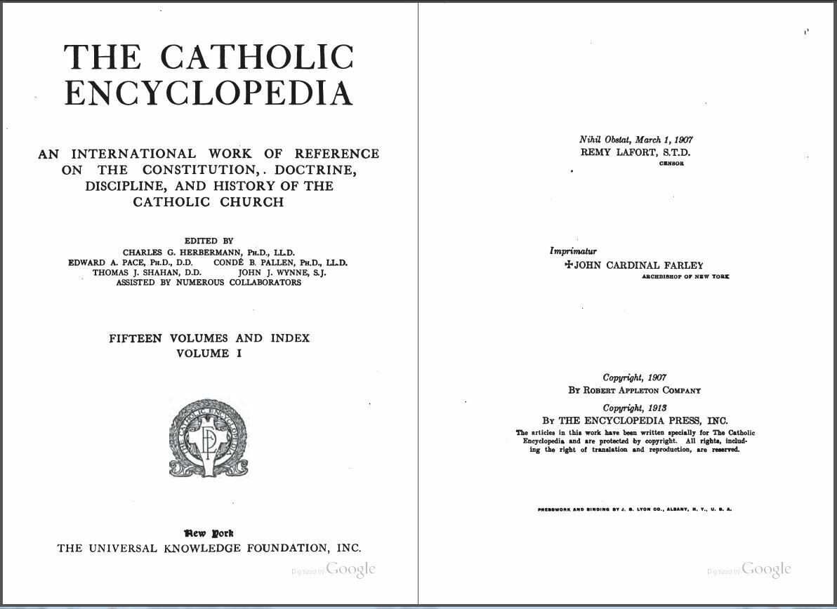 The Catholic Encyclopedia 1907 (Complete 15 Volume Set + Index on a USB)