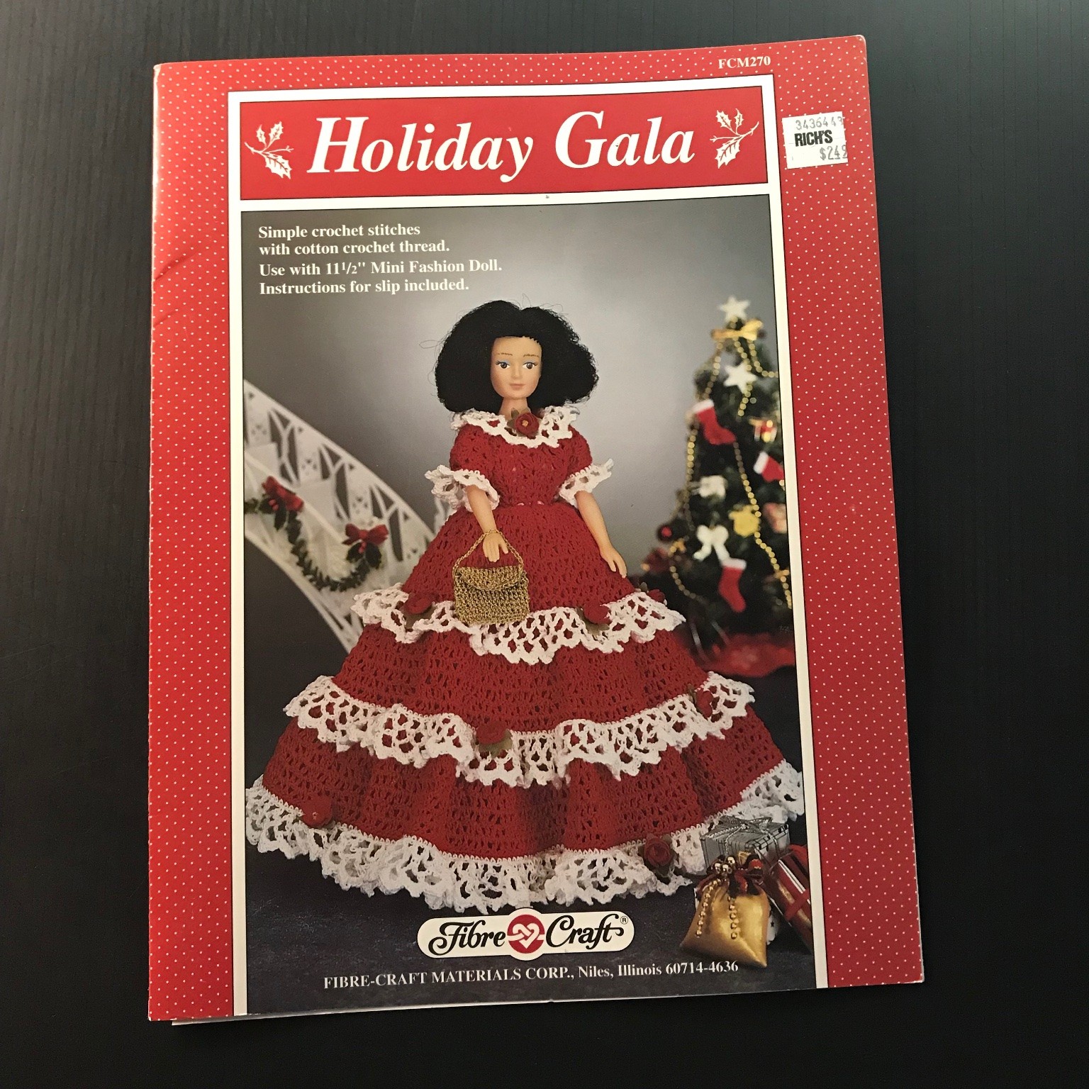 Holiday Gala Crochet Pattern Fibre-Craft FCM270 1992 Mini Fashion Doll Dress