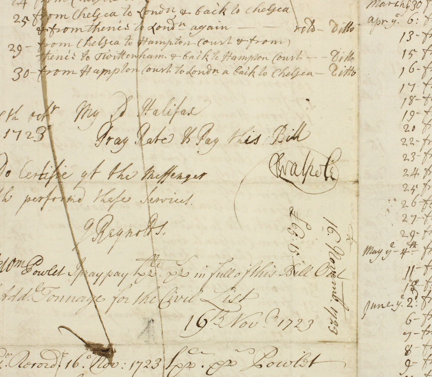 1723 Robert Walpole Manuscript – See Video – Signed Expense Bill Prime Minister