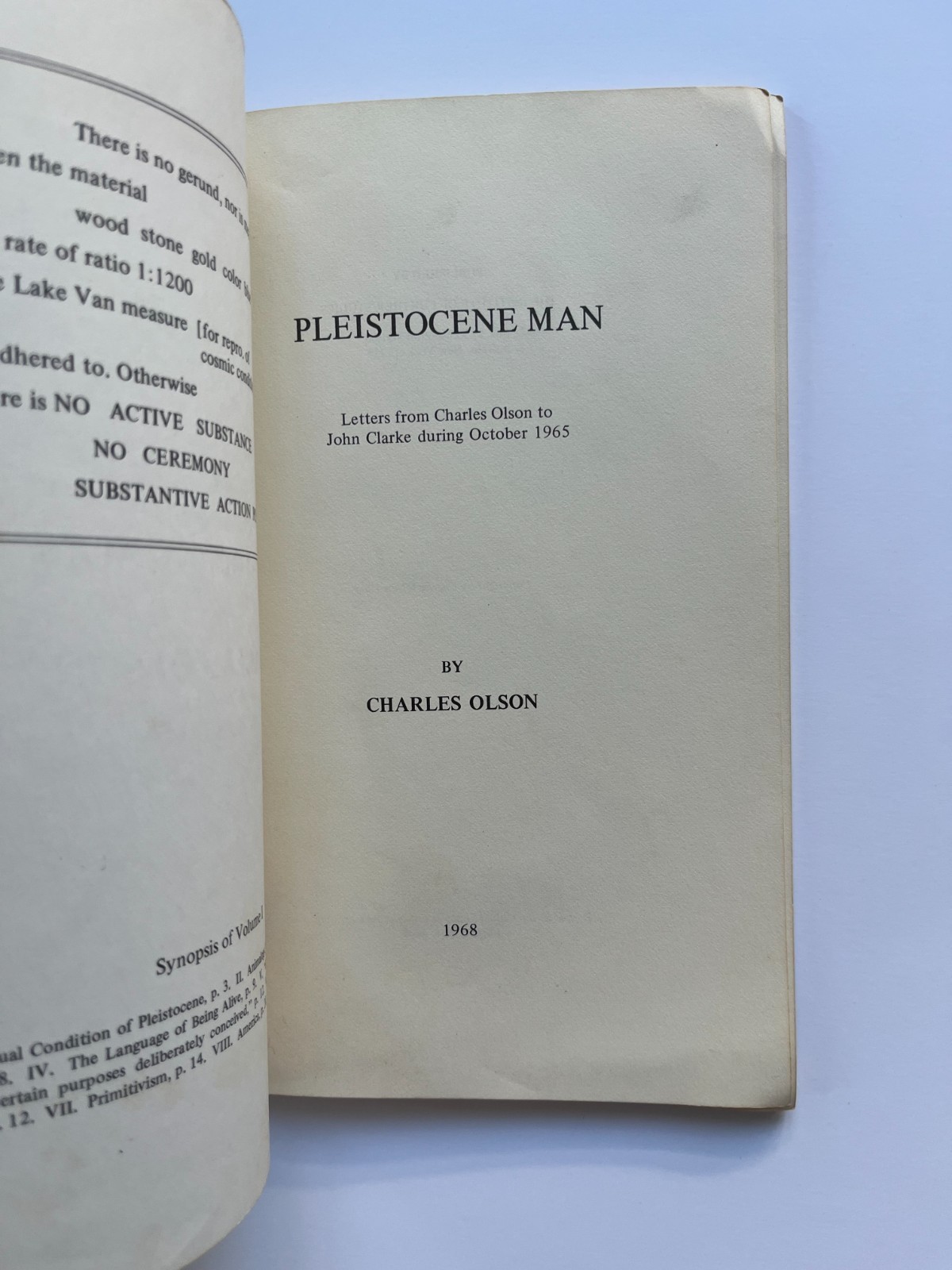 CHARLES OLSON ~ Pleistocene Man / Institute for Future Studies 1968 poetry