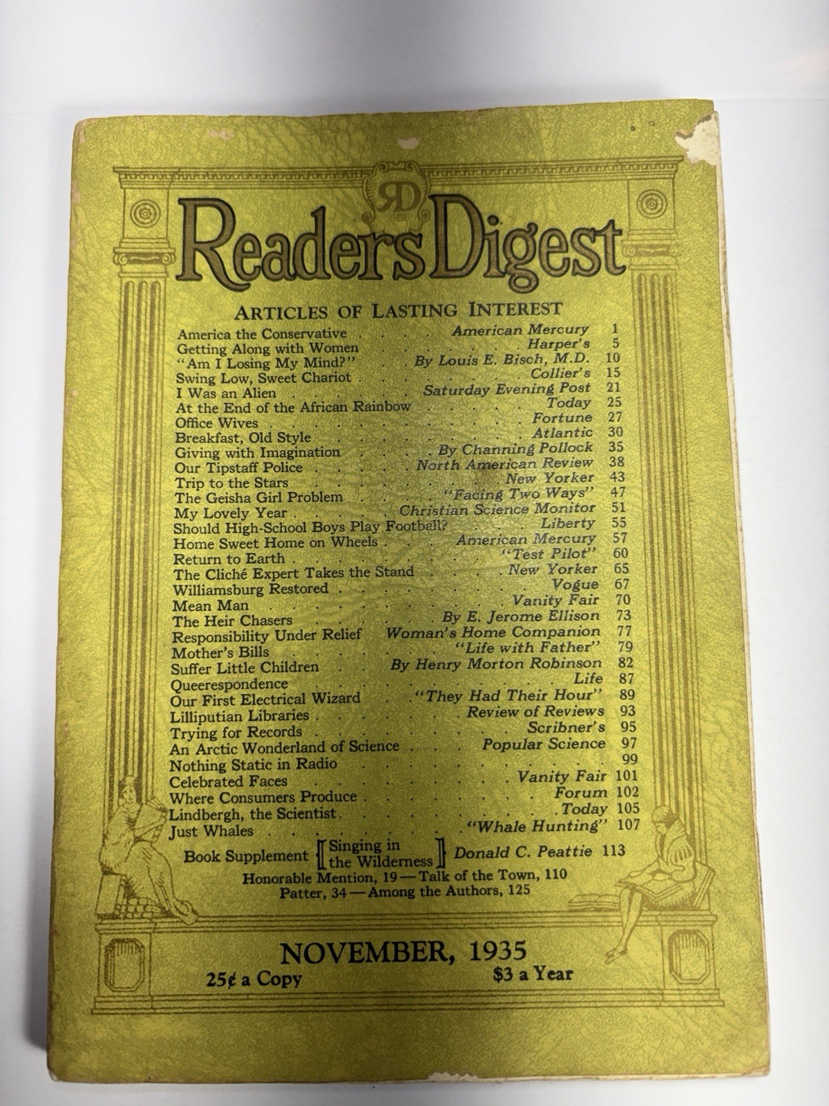 Readers Digest – Vintage November 1935 Original Edition Rare Beauty – VG+ Cond.