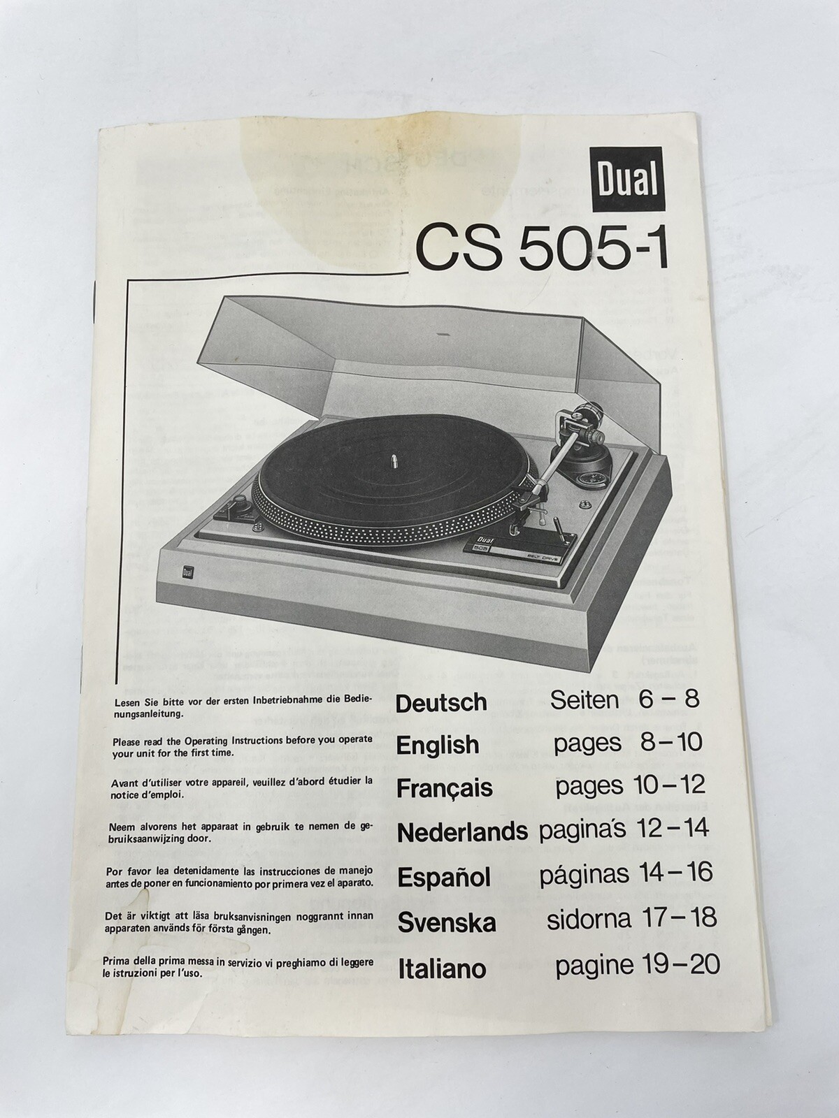 Dual CS 505-1 Turntable Operating Instructions Manual Booklet OEM