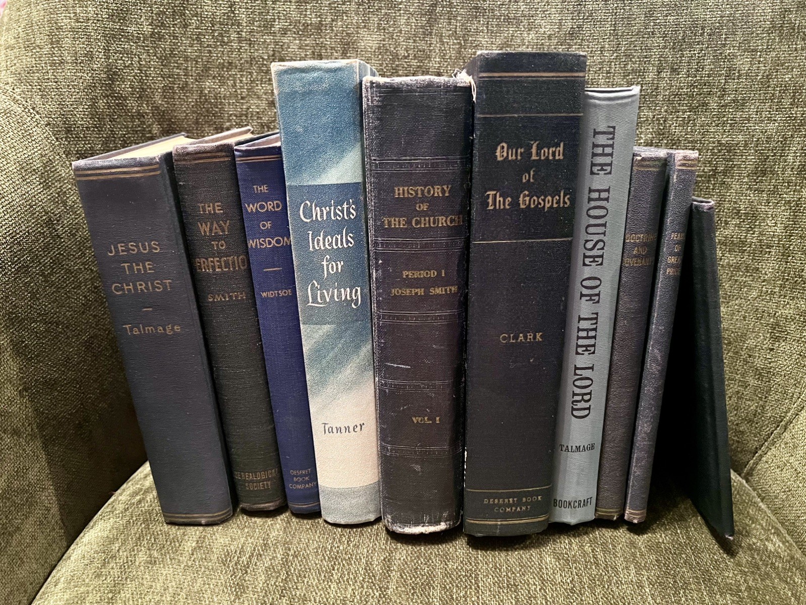 Lot of 10 Vintage Hardcover Books in Blue Shades for STAGING Library—LDS Mormon