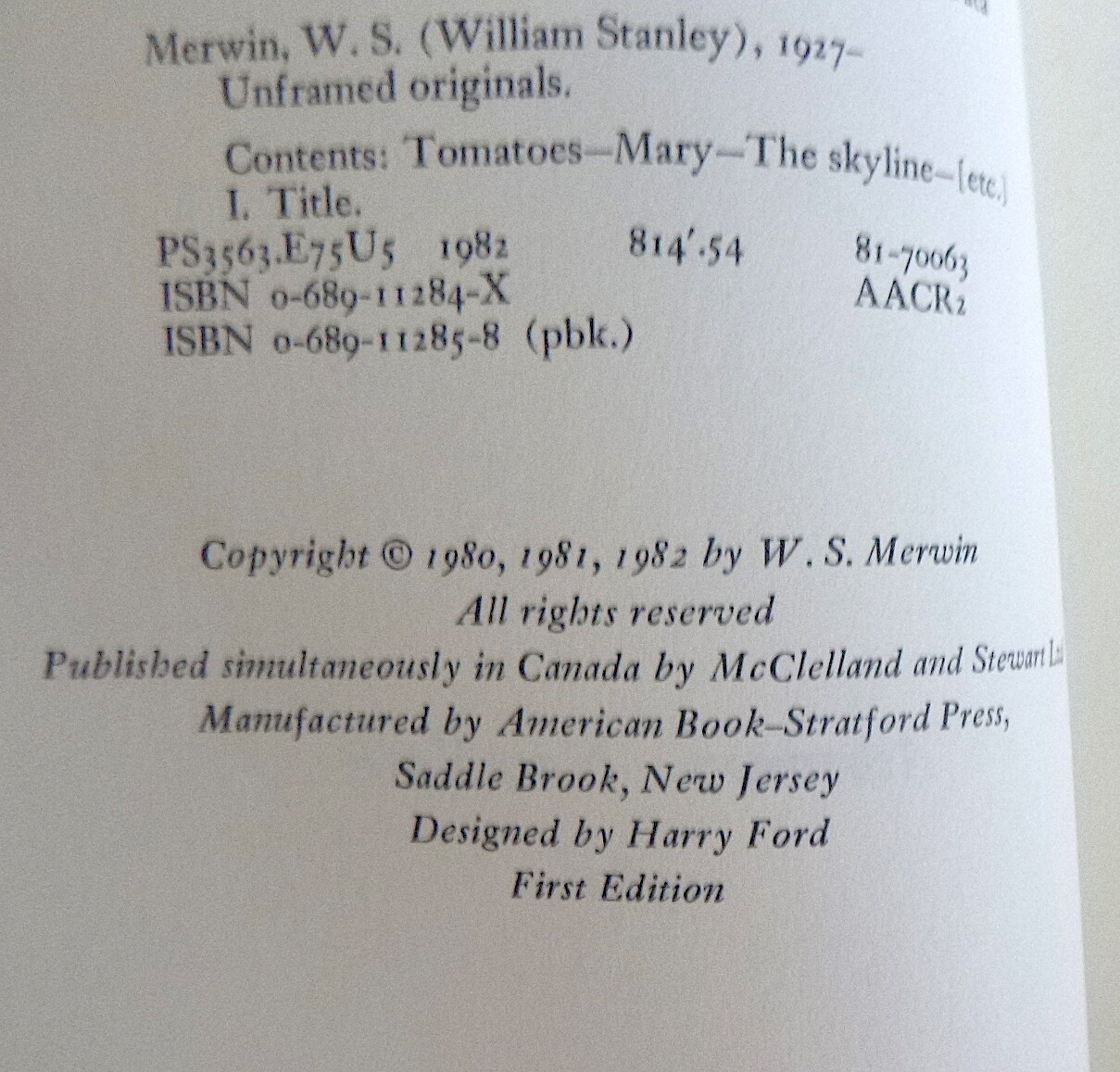 7 1ST EDITIONS BY W.S. MERWIN SIGNED FOLDING CLIFFS UNFRAMED ORIGINALS MIGRATION