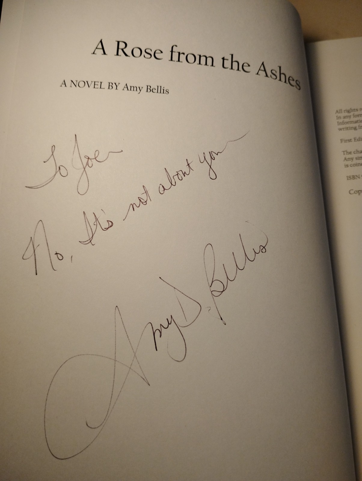 SIGNED 1st Edition A Rose from the Ashes Amy Bellis 2010 9/11 Fiction Paperback