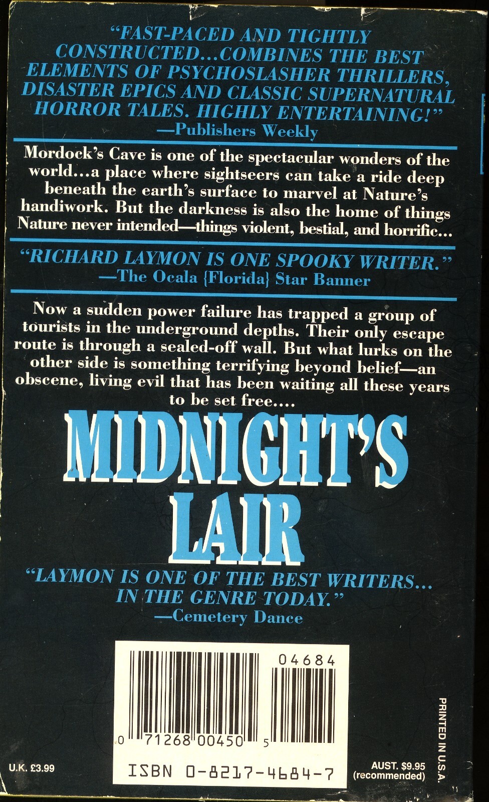 Richard Laymon. (SIGNED) Midnight’s Lair. (Zebra Books) 1994.
