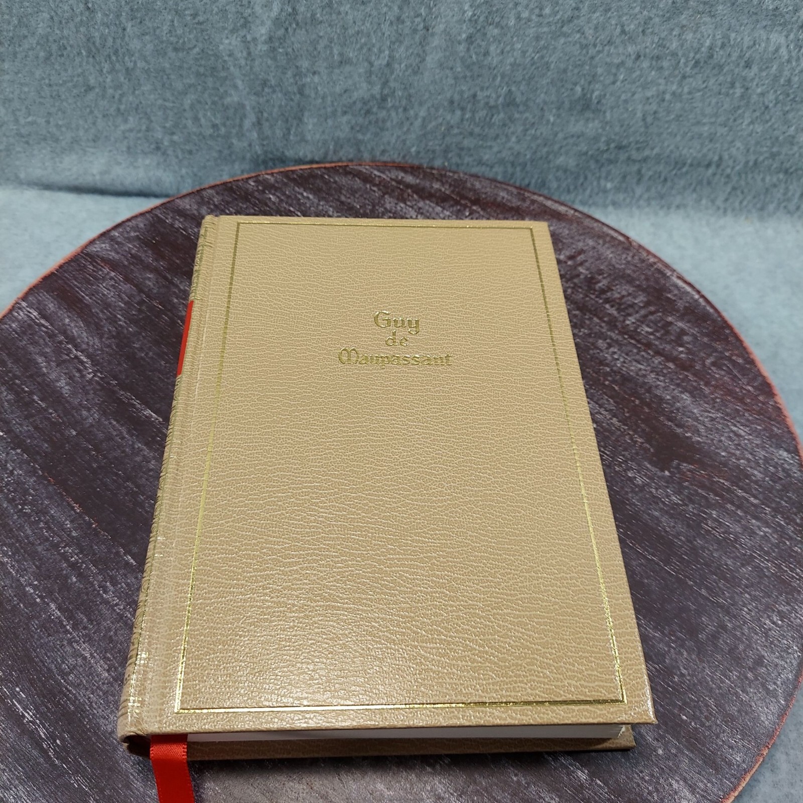 Guy De Maupassant Leather-Bound Hardcover Book With Gold Gilded Edges Red Ribbon