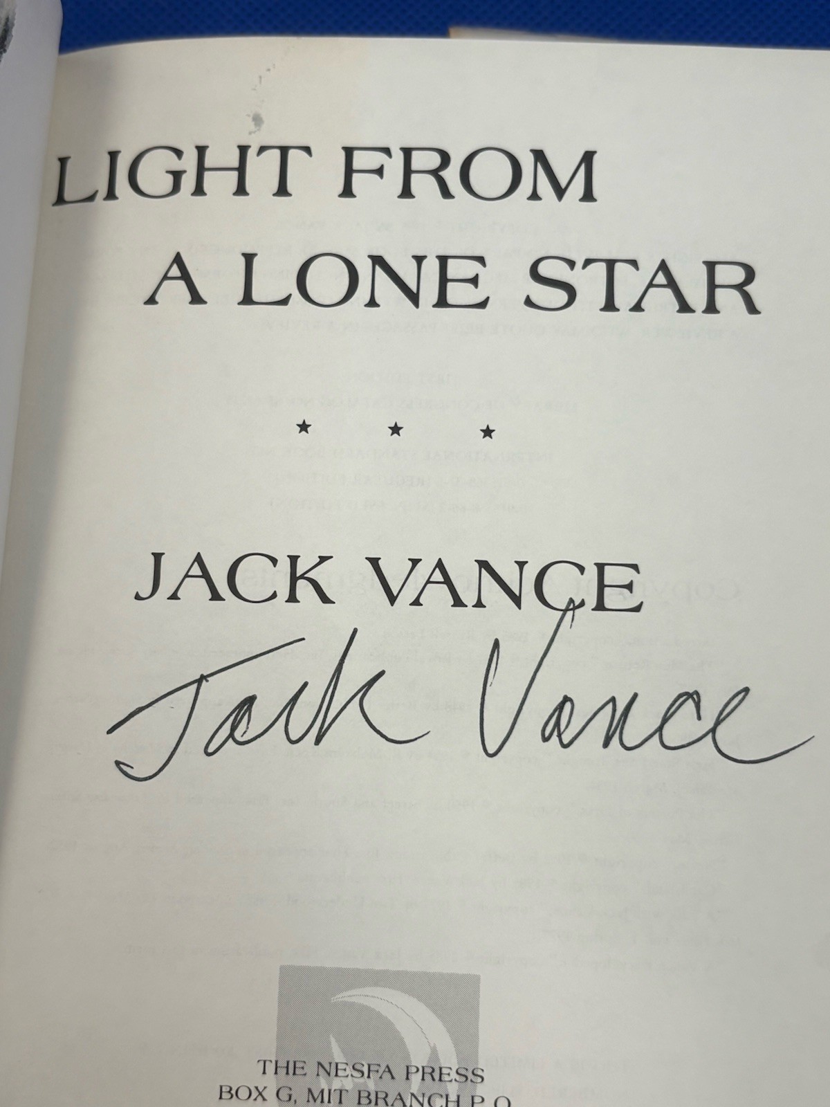 AUTHOR SIGNED Light From A Lone Star by Jack Vance HC in Mylar, LE 1000 Copies