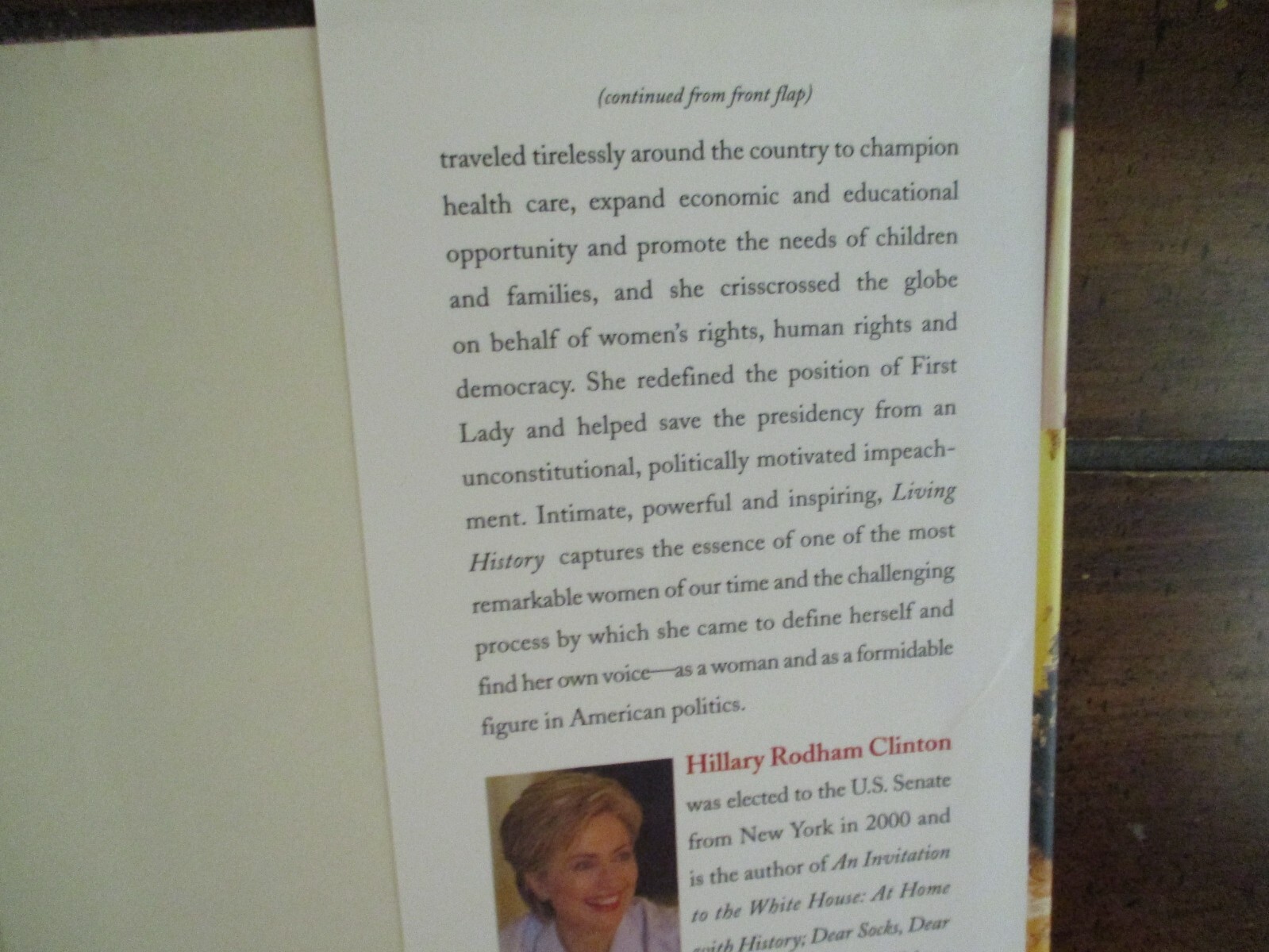 HILLARY RODHAM CLINTON Signed Book(“LIVING HISTORY-2003 1st Edition Hardback)