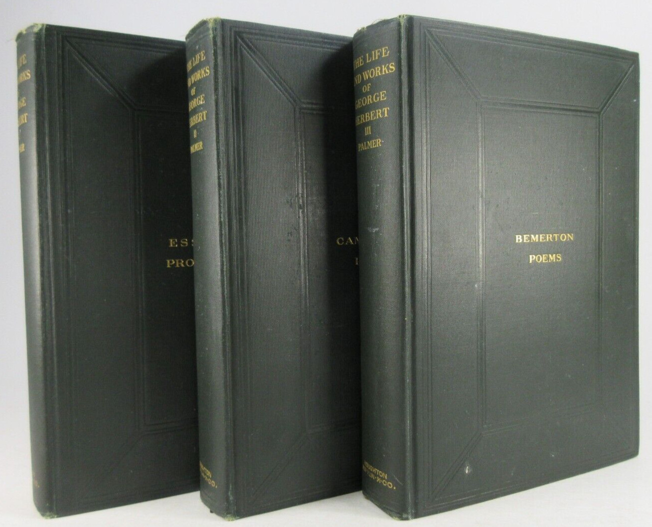 1905 3-Vol Set “The Life & English Works of George Herbert” Palmer Poems, Essays