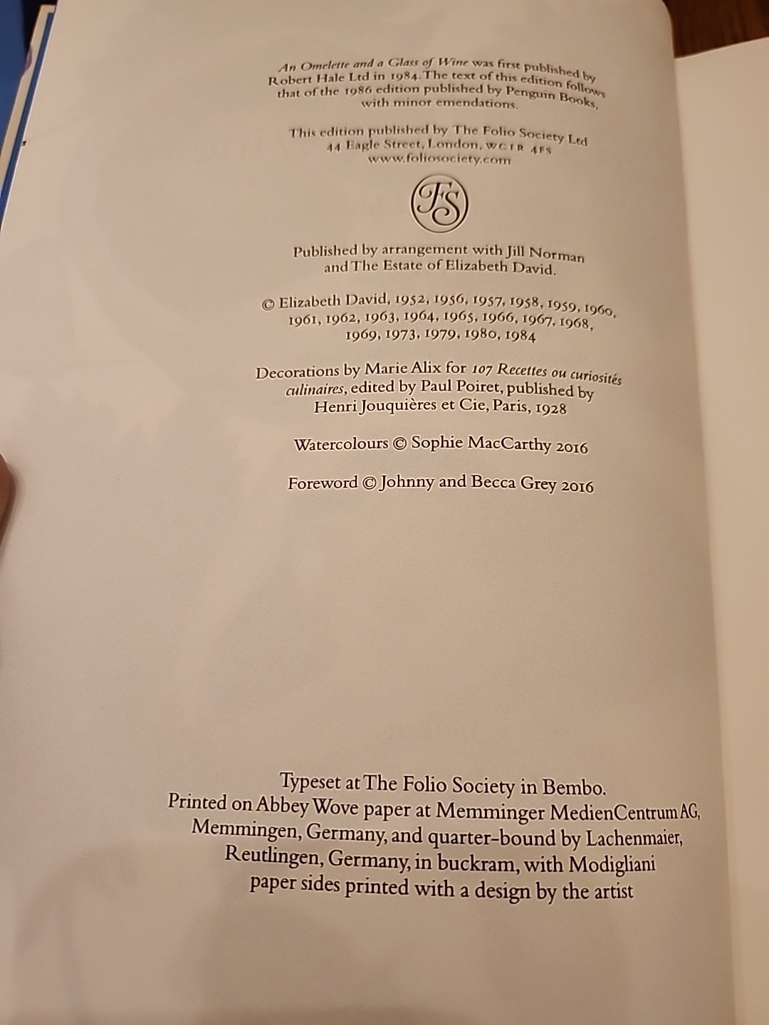 An Omelette and a Glass of Wine – Elizabeth David – Folio Society – 2016