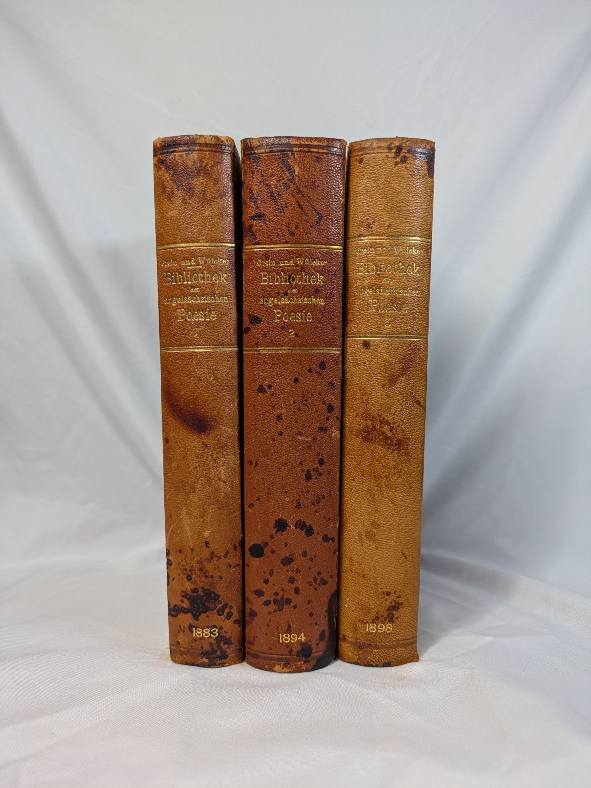Beowulf, Antique set, Library of Anglo-Saxon Poetry 3 vol. German Language