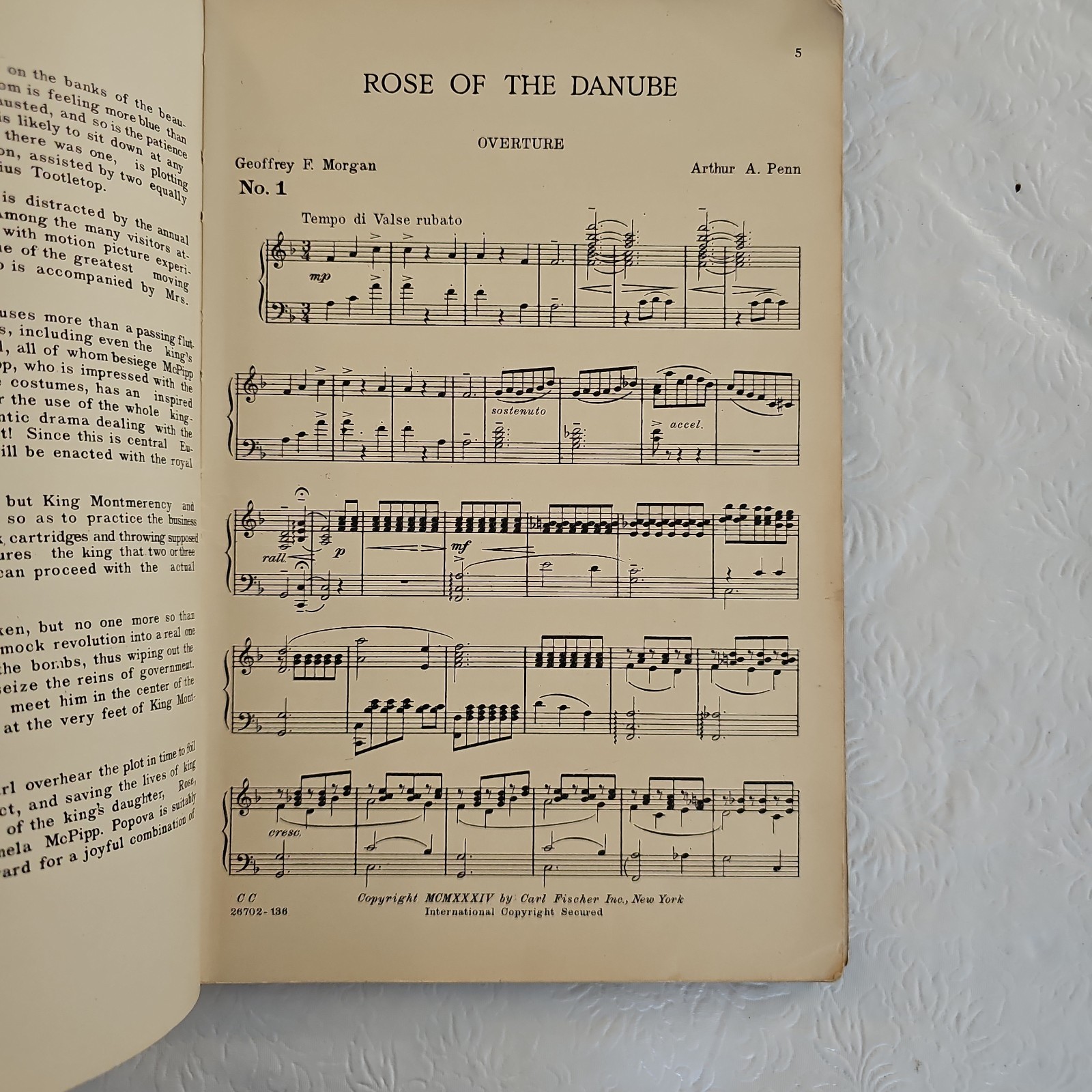VTG ROSE of the DANUBE Operetta In 2 Acts Morgan Book, Lyrics, Play & Music