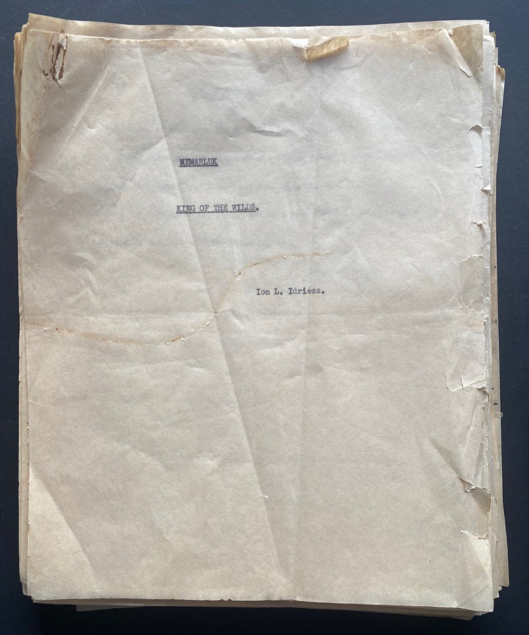 1940 NEMARLUK, UNCORRECTED ORIGINAL MANUSCRIPT by ION IDRIESS , 272 leaves