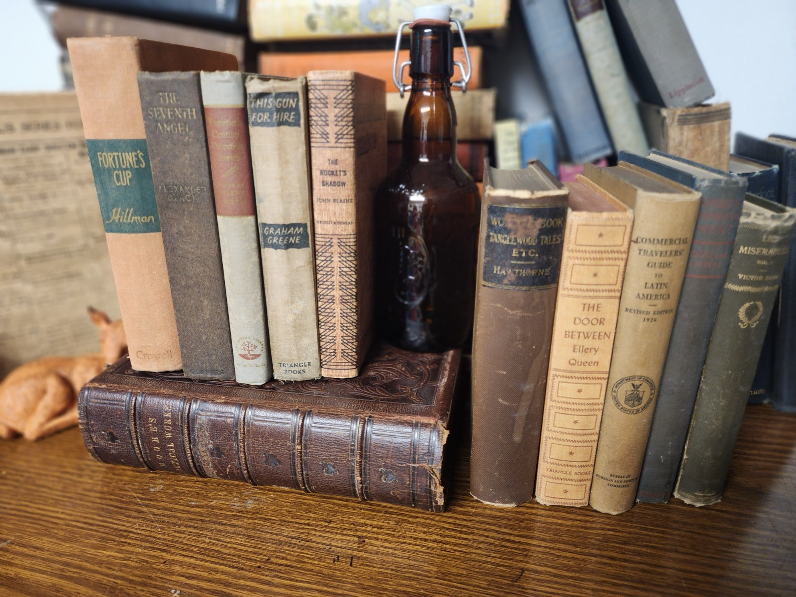 Vintage Hardcover Books, Brown Tan Neutral Grey , Rustic Staging Decor, Lot of 5