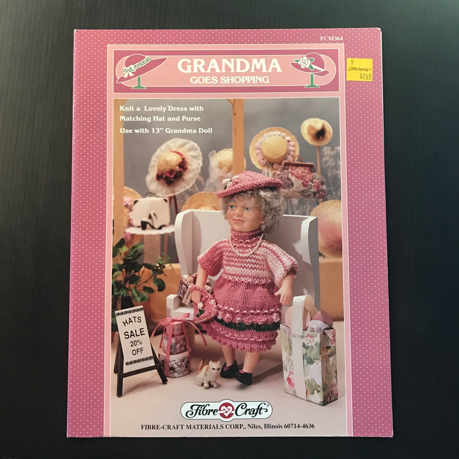 Grandma Goes Shopping Fibre-Craft FCM364 13″ Doll Knitting Pattern Booklet