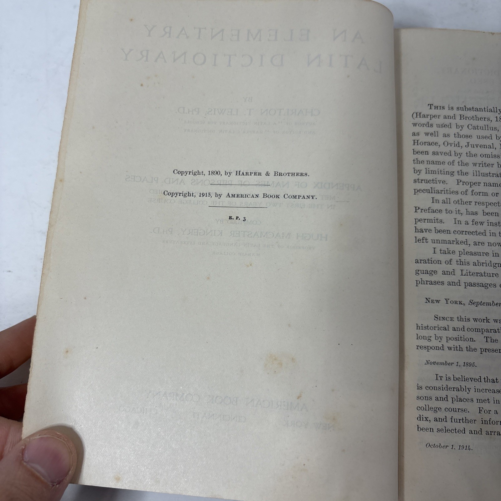 An Elementary Latin Dictionary Charlton T Lewis 1915 American Book Company HC