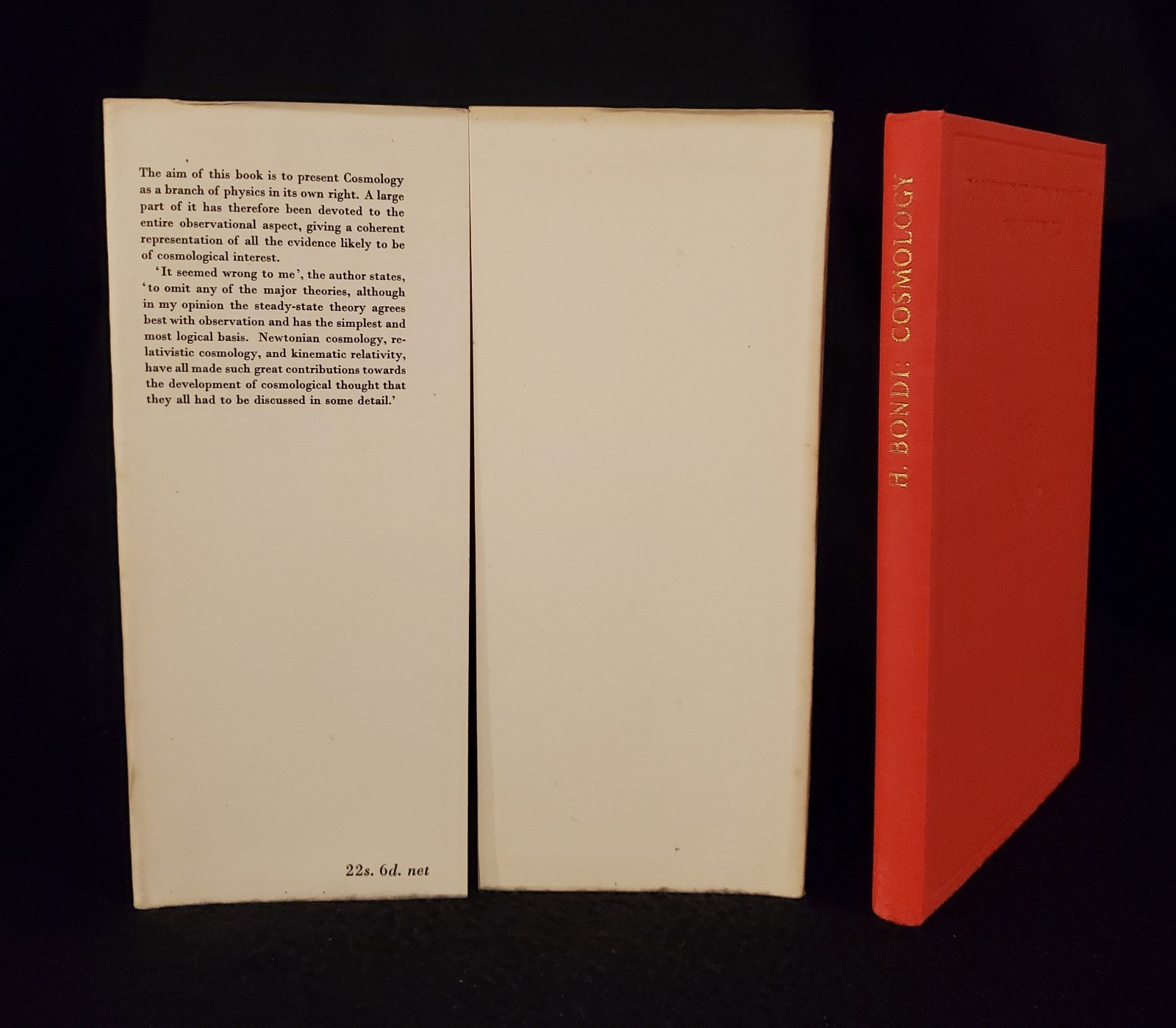 H. Bondi / Cosmology – 1st Edition 1952 *SCARCE* w/ Jacket Very Good Condition