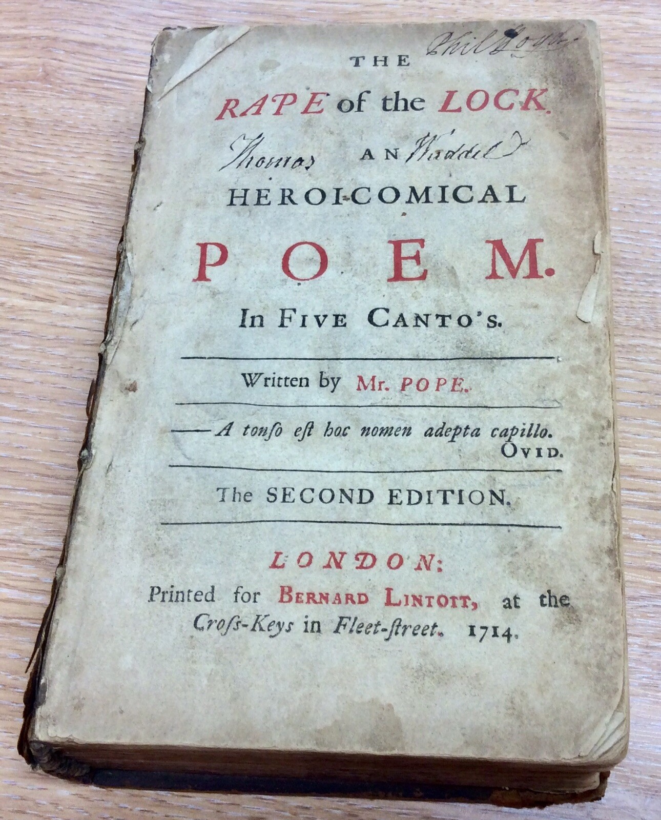 The Rape Of The Lock By Alexander Pope, Second Edition, Bernard Lintott 1714