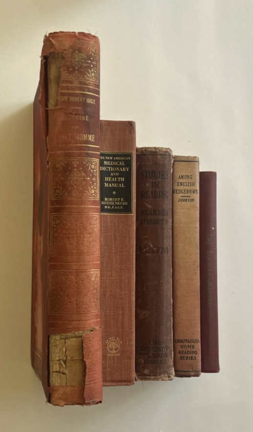 5 Lot RED Antique Vintage Old Beautiful Distressed Staging Books Library Decor