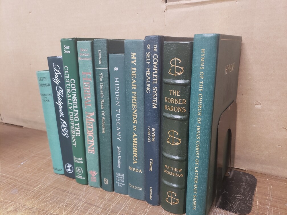 Lot of 6 Hardcover GREEN Shades Books for Staging Prop Decor Gold Silver Lettrng