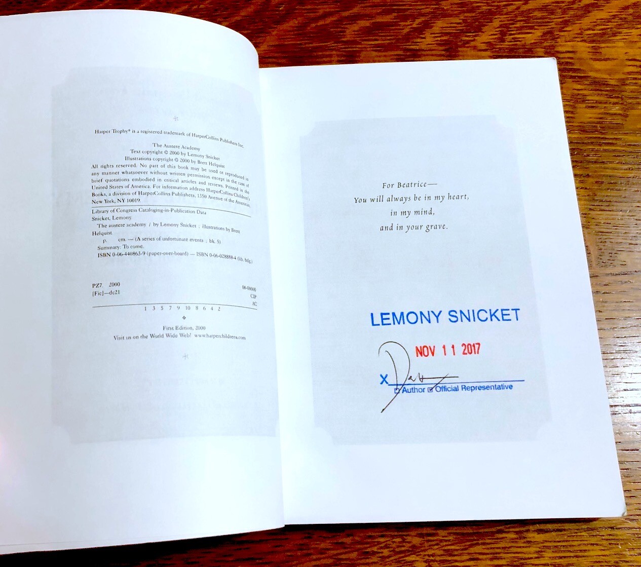 Signed AN AUSTERE ACADEMY #5 UNCORRECTED PROOF Lemony Snicket Unfortunate Events