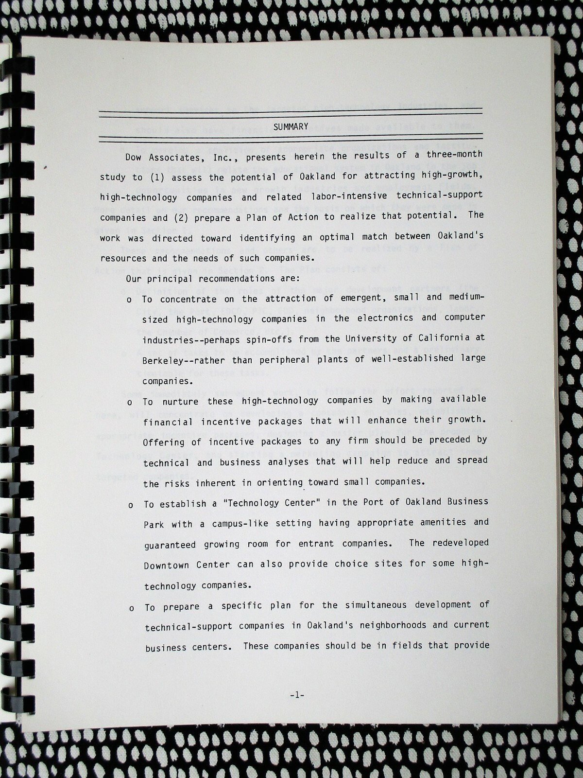 1981 ATTRACTING HIGH-TECHNOLOGY to OAKLAND California REPORT & ACTION PLAN