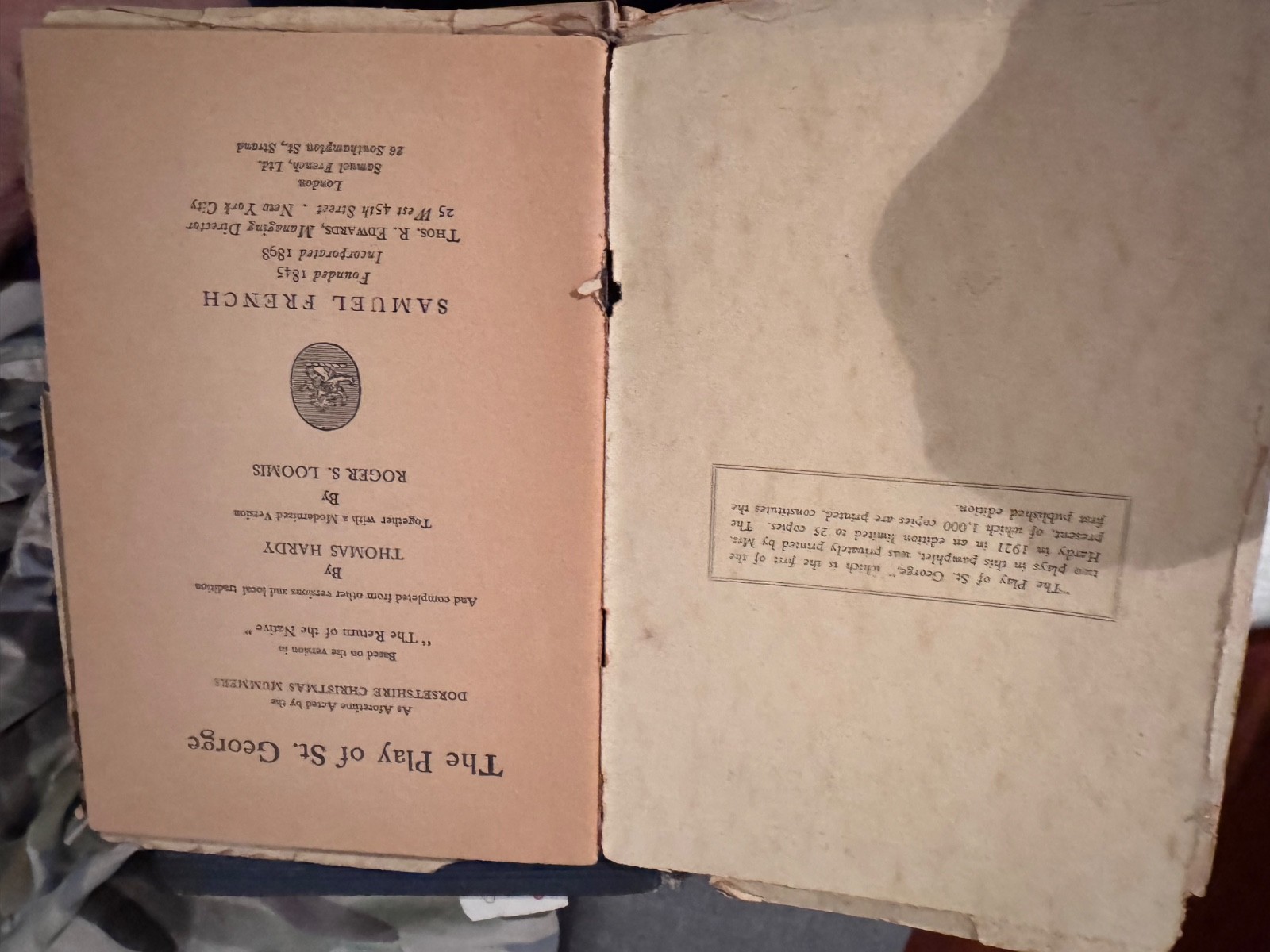 The Play of St.George by Thomas Hardy Samuel French 1928